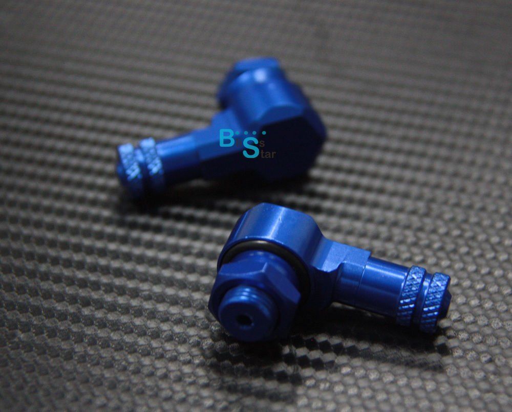 Blue Racing Motorcycle CNC Aluminum Wheels Valve Stems Caps 90 Degrees